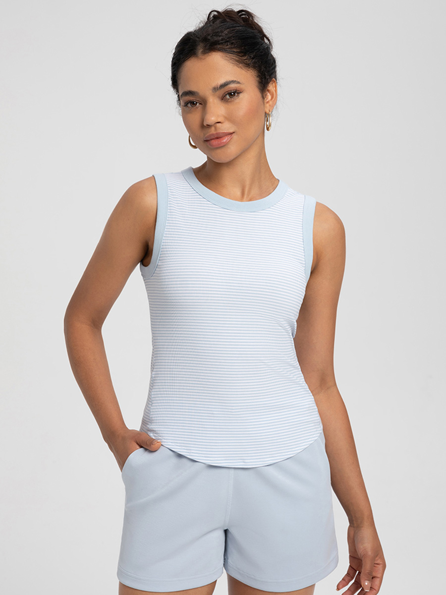 Women's Sleeveless Contrast Trim Tank Top - Ribbed, Slim Fit Athletic & Casual Wear