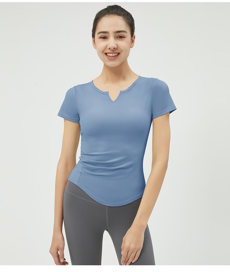 Women's Yellow Short - Sleeve V - Neck Yoga Top, Slim - Fit Workout Shirt