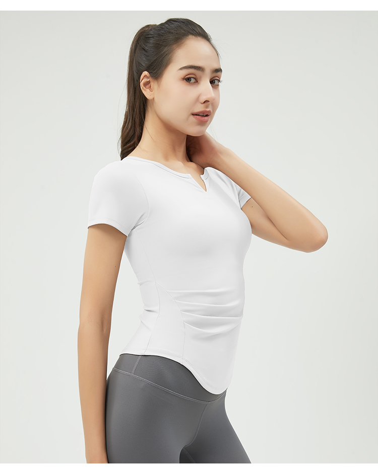 Women's Yellow Short - Sleeve V - Neck Yoga Top, Slim - Fit Workout Shirt