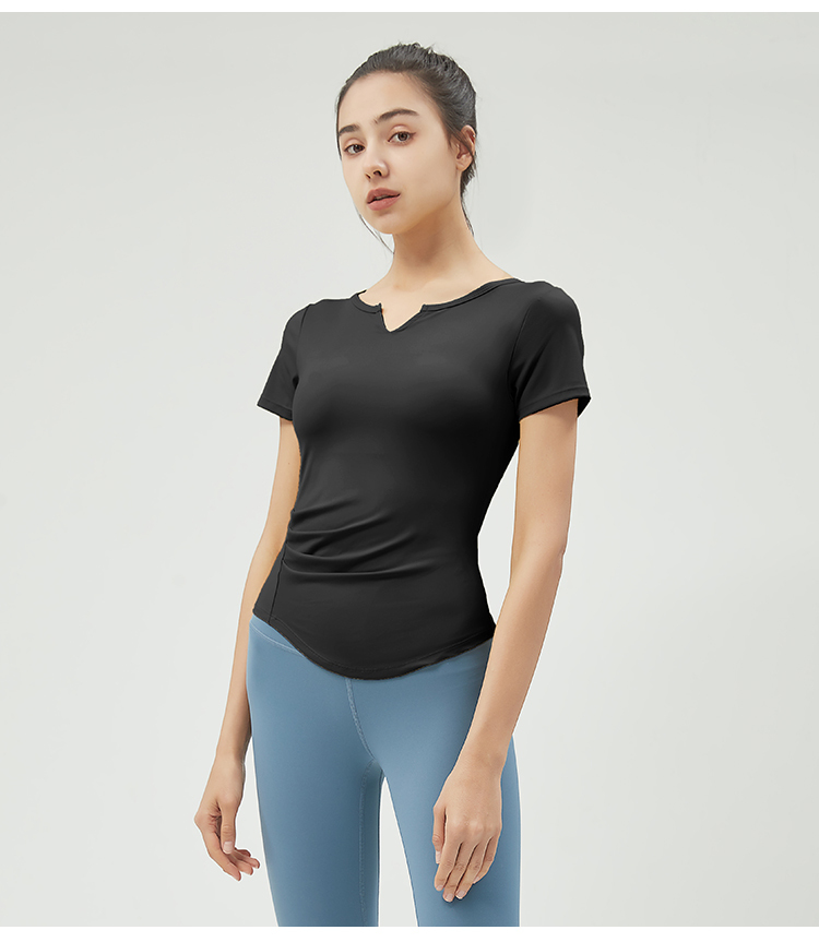 Women's Yellow Short - Sleeve V - Neck Yoga Top, Slim - Fit Workout Shirt