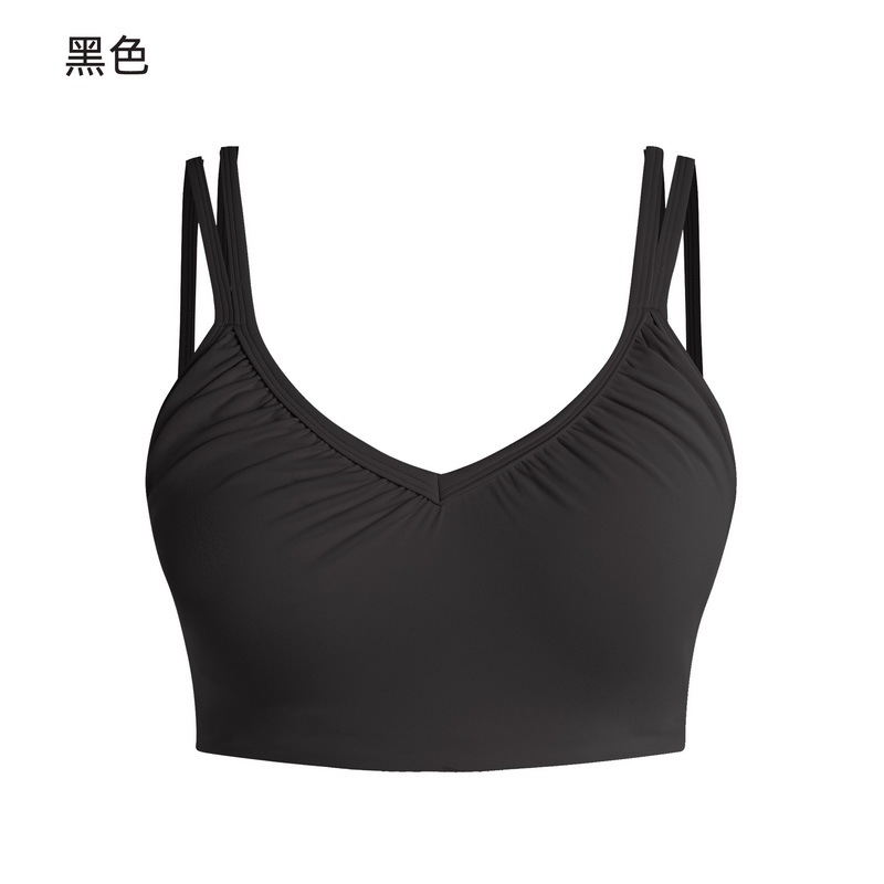 Women's Light Blue V-Neck Sports Bra - Padded Seamless Yoga Bra with Adjustable Straps for Workout, Fitness, and Everyday Wear