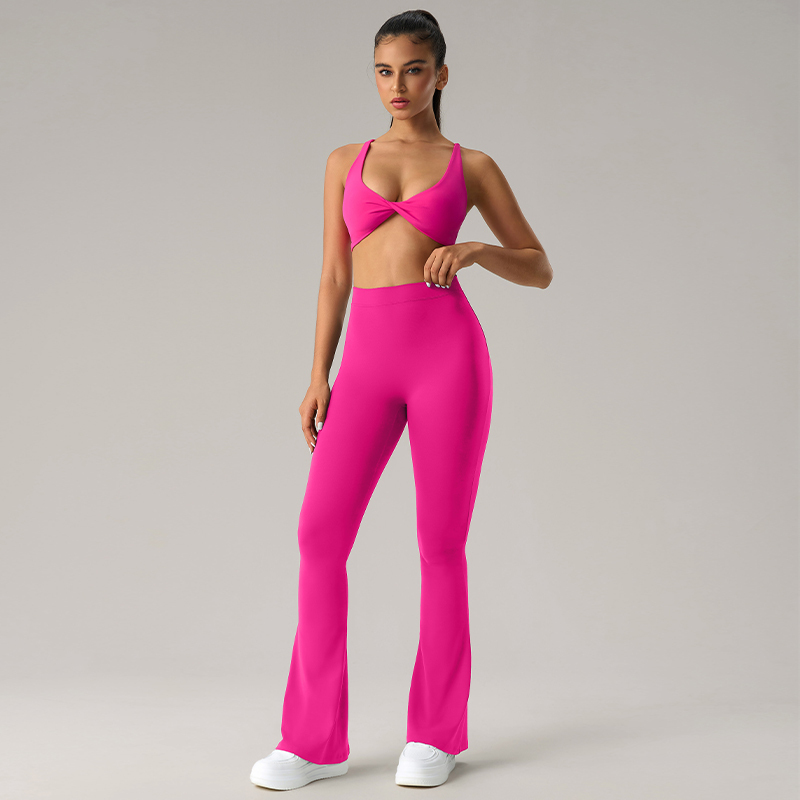 Women's Twist - Front Sports Bra and Flare Leggings Set - Dragon Fruit Pink Activewear