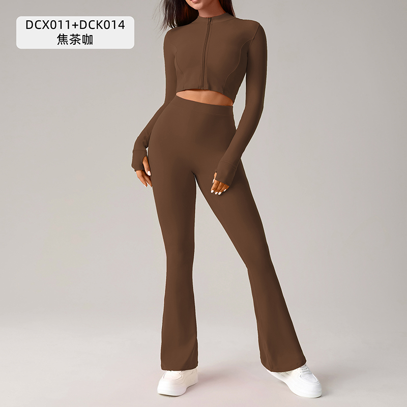 Women's Brown Twist - Front Sports Bra & Flared Leggings Set