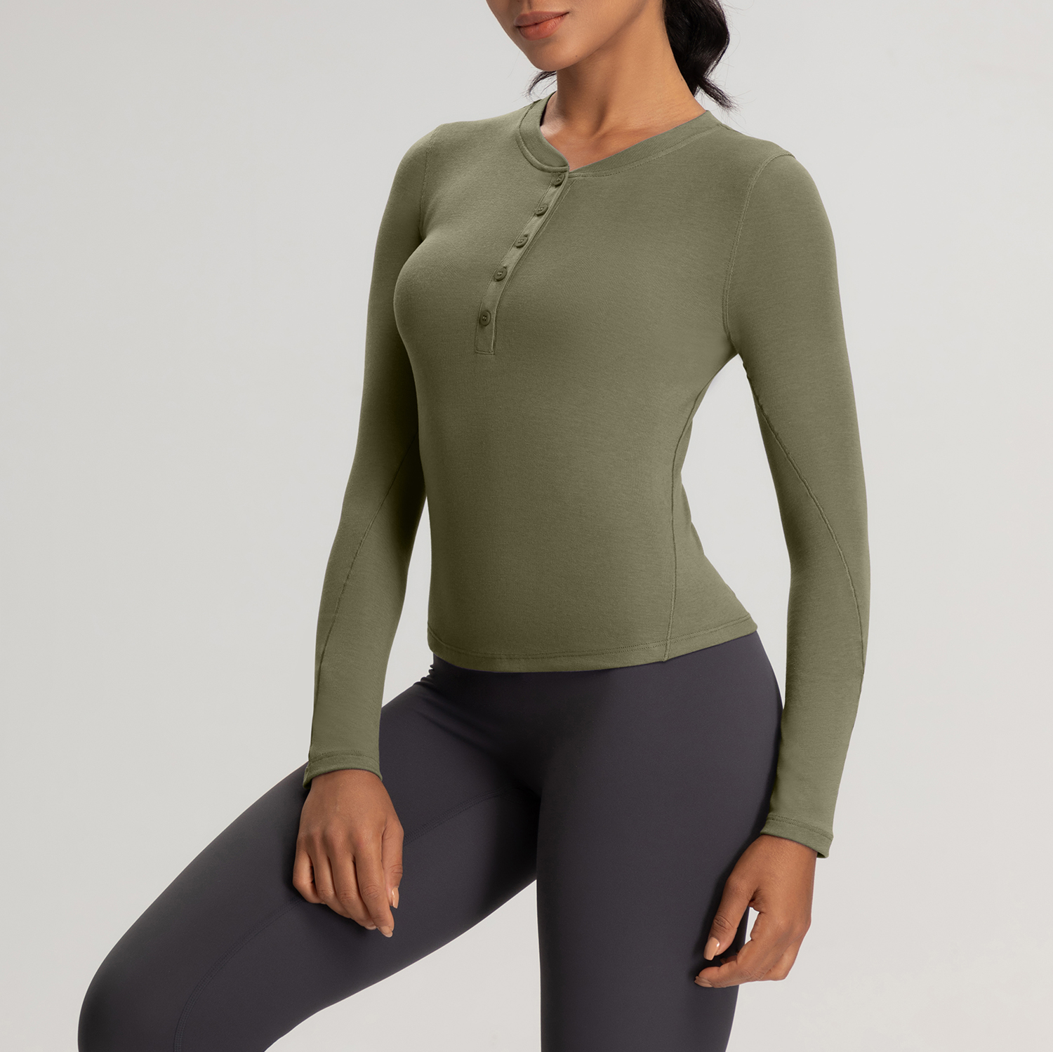 Women's Long - Sleeve Crew Neck Yoga Top, Slim Fit Athletic Workout Shirt