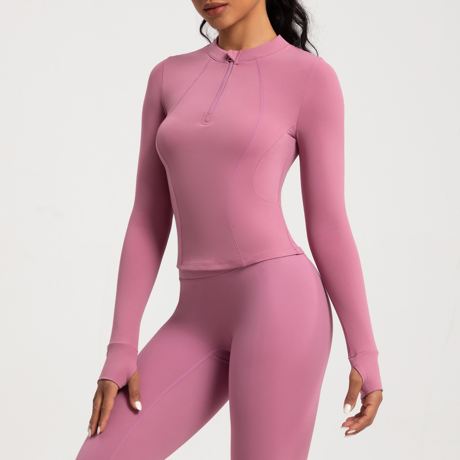 Women's Long - Sleeve Half - Zip Yoga Top, Slim - Fit Athletic Workout Shirt