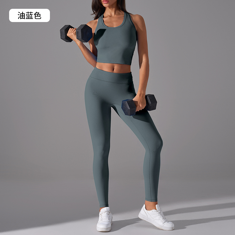 Women's Sonic Pink Racerback Crop Top & Leggings Set, Gym Workout Outfit