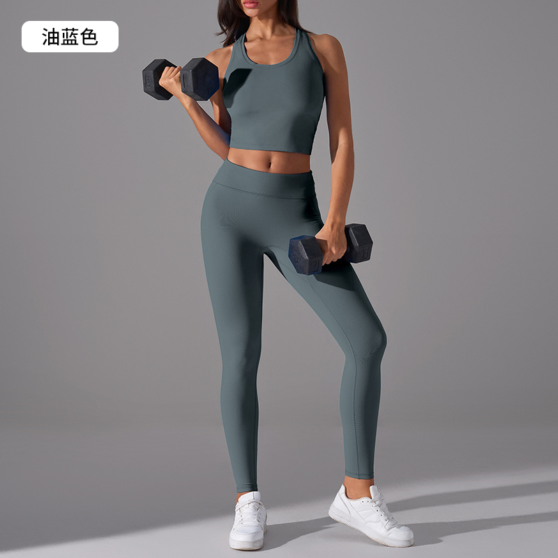 Women's Sonic Pink Racerback Crop Top & Leggings Set, Gym Workout Outfit