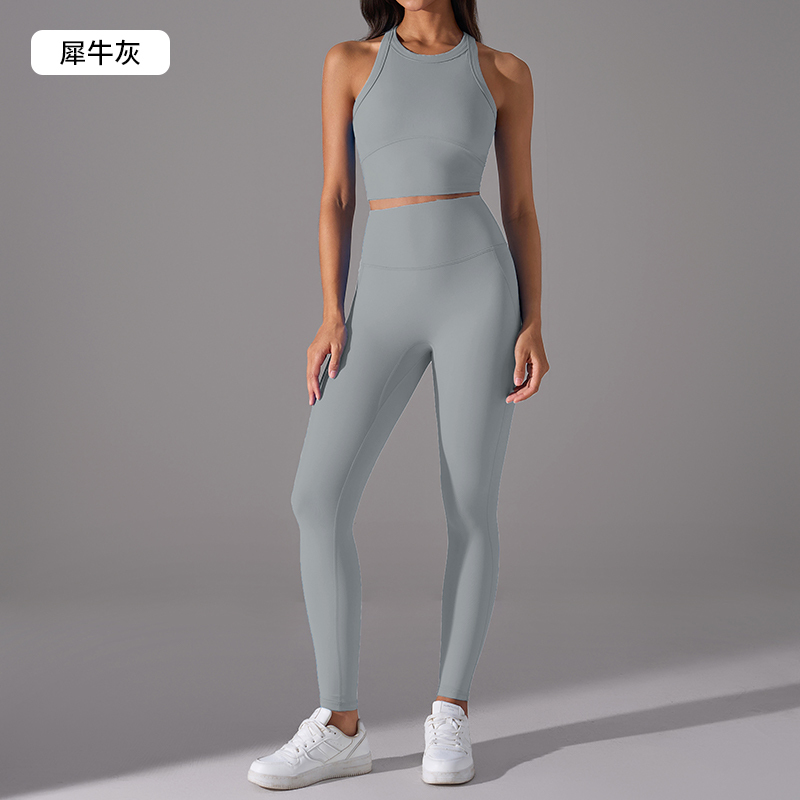 Women's Blue Crop Tank Top & Ankle - Length Leggings Set, Workout & Yoga Outfit