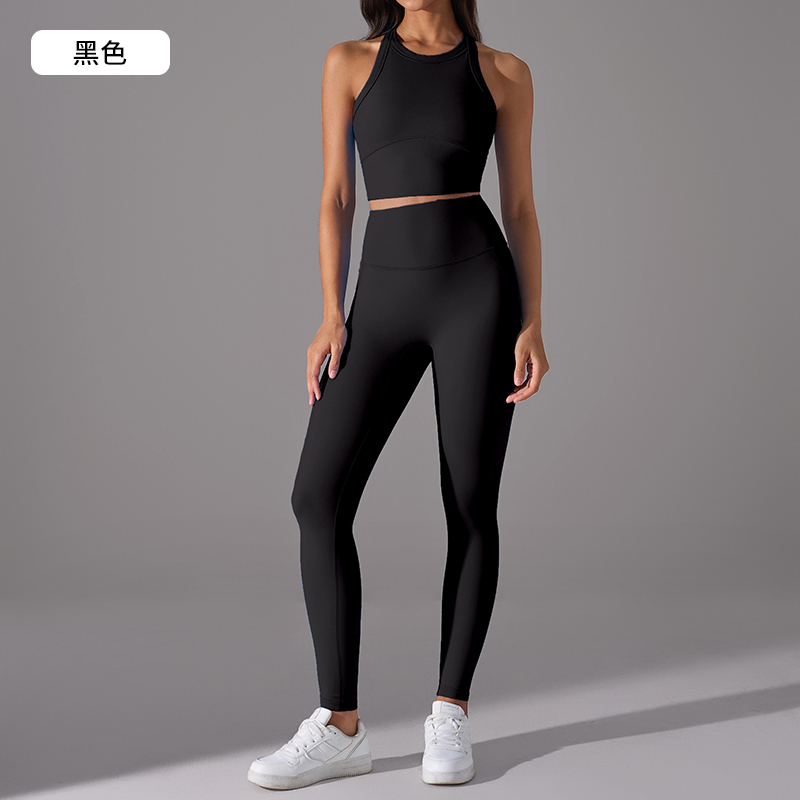 Women's Blue Crop Tank Top & Ankle - Length Leggings Set, Workout & Yoga Outfit