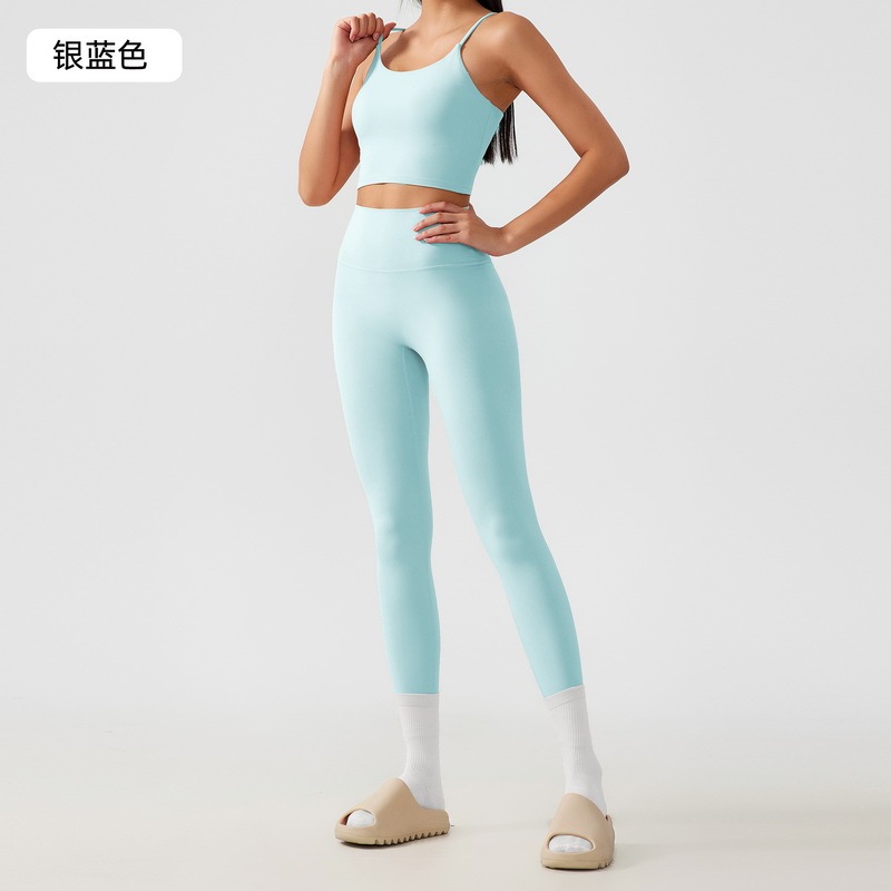 Women's Seamless Yoga Outfit Set - Spaghetti Strap Crop Top & High - Waisted Biker Shorts for Workout, Running, Fitness - Brown 