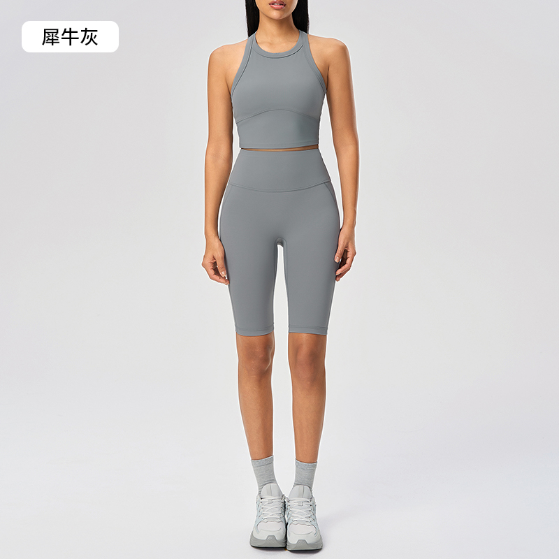 Women's Blue Crop Tank Top & Knee - Length Leggings Set, Workout & Yoga Outfit