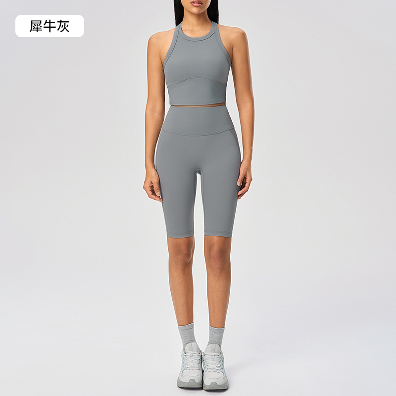 Women's Blue Crop Tank Top & Knee - Length Leggings Set, Workout & Yoga Outfit