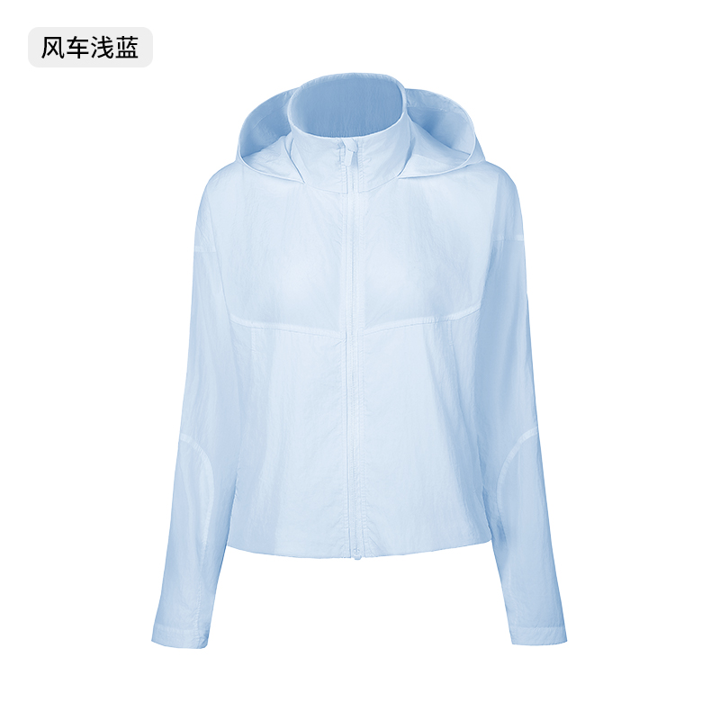 Women's Light Blue Cropped Windbreaker Jacket - Loose Fit, Sporty Style