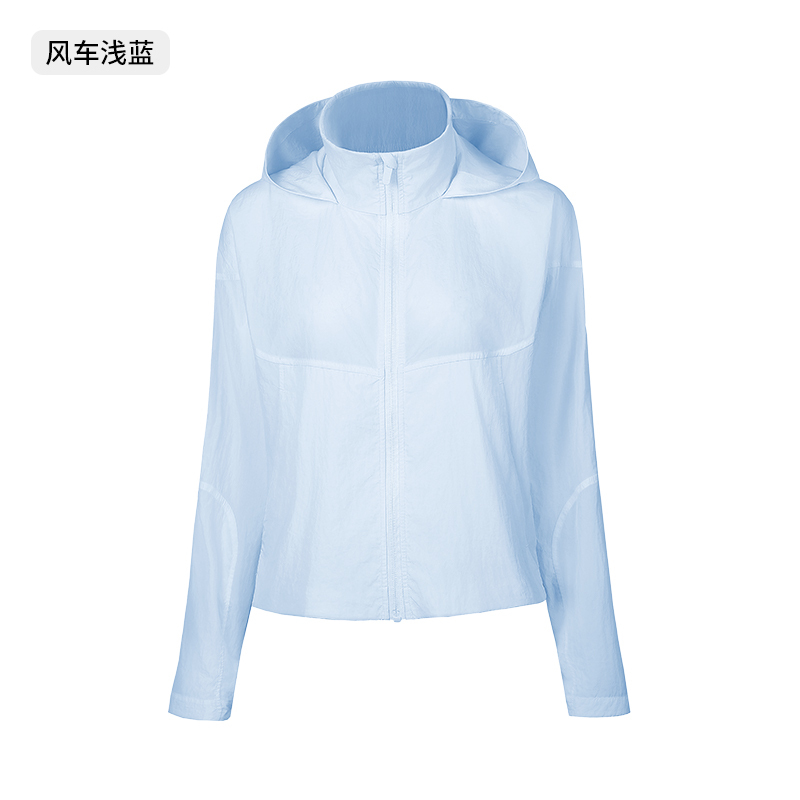 Women's Light Blue Cropped Windbreaker Jacket - Loose Fit, Sporty Style