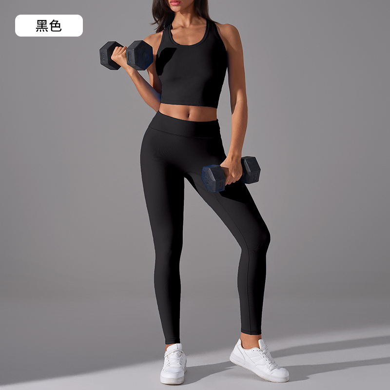 Women's Sonic Pink Racerback Crop Top & Leggings Set, Gym Workout Outfit