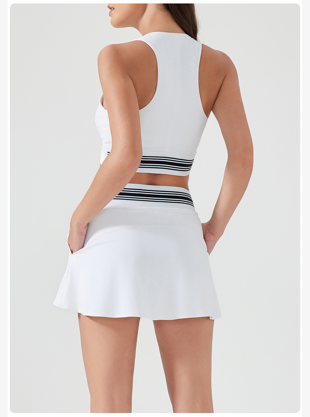 Women's Light Blue Sleeveless Crop Top & Skirt Set, Athletic Wear