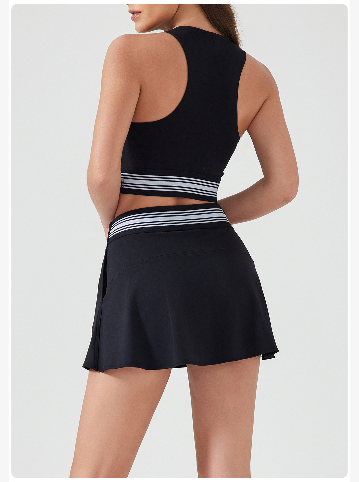 Women's Light Blue Sleeveless Crop Top & Skirt Set, Athletic Wear