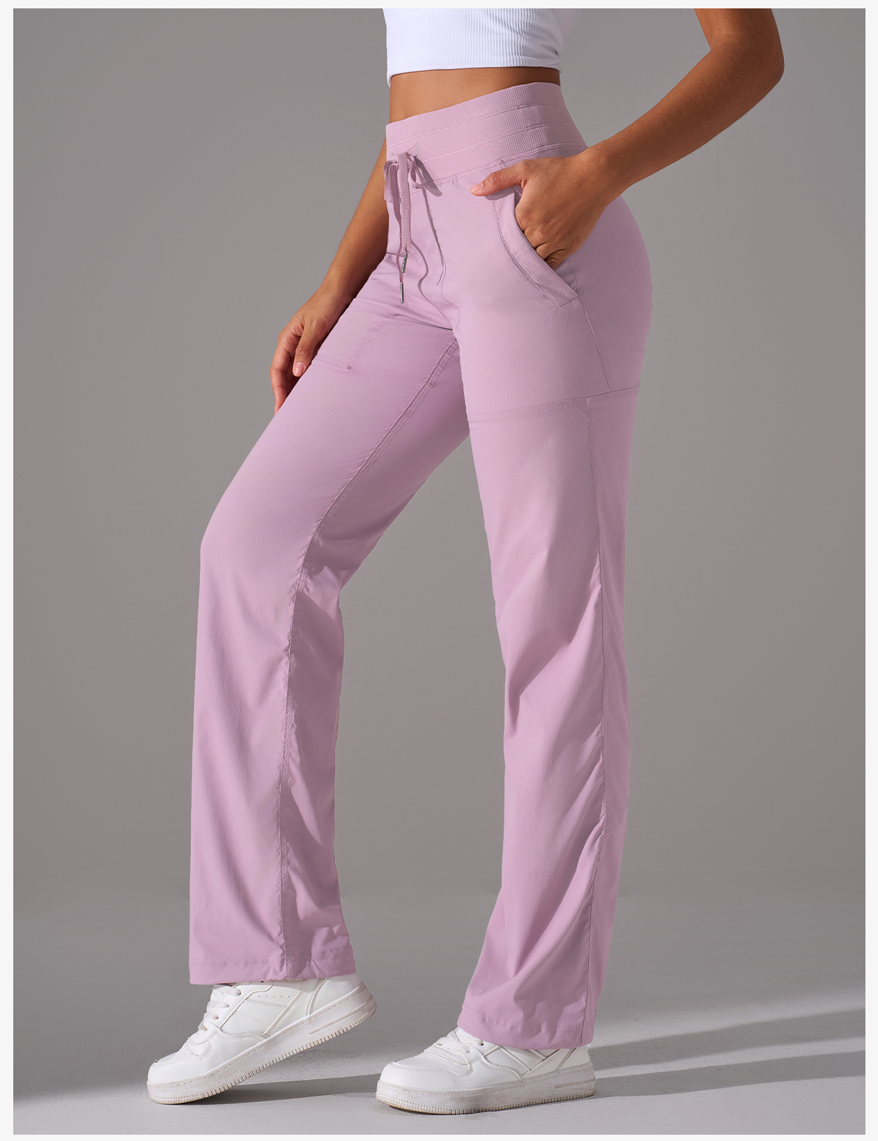 Women's Light Blue Cargo Pants with Drawstring Waist and Side Pockets