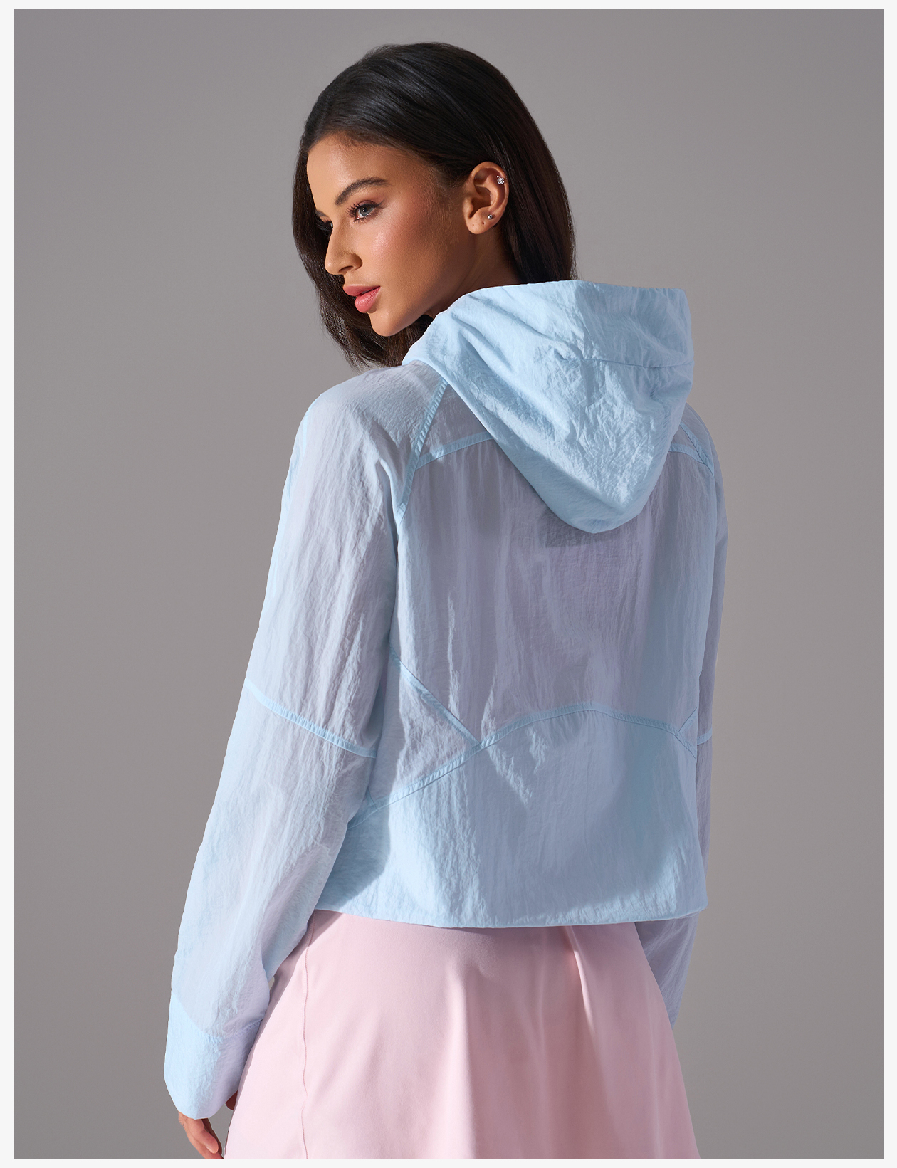 Women's Light Blue Hooded Sun Protection Jacket, Lightweight Quick - Dry Windbreaker