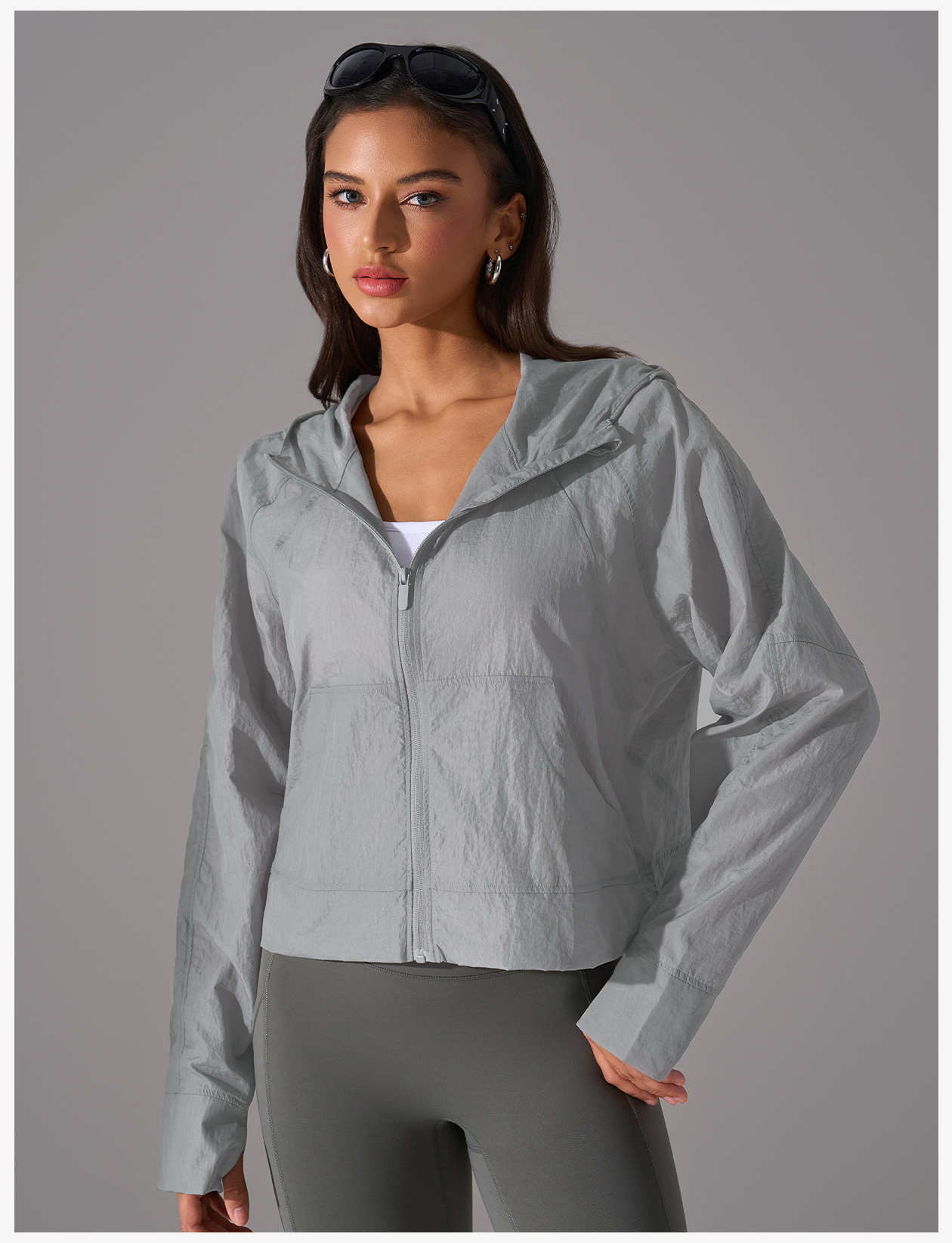 Women's Light Blue Hooded Sun Protection Jacket, Lightweight Quick - Dry Windbreaker