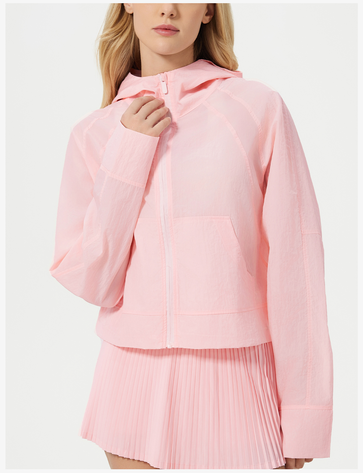 Women's Light Blue Hooded Sun Protection Jacket, Lightweight Quick - Dry Windbreaker