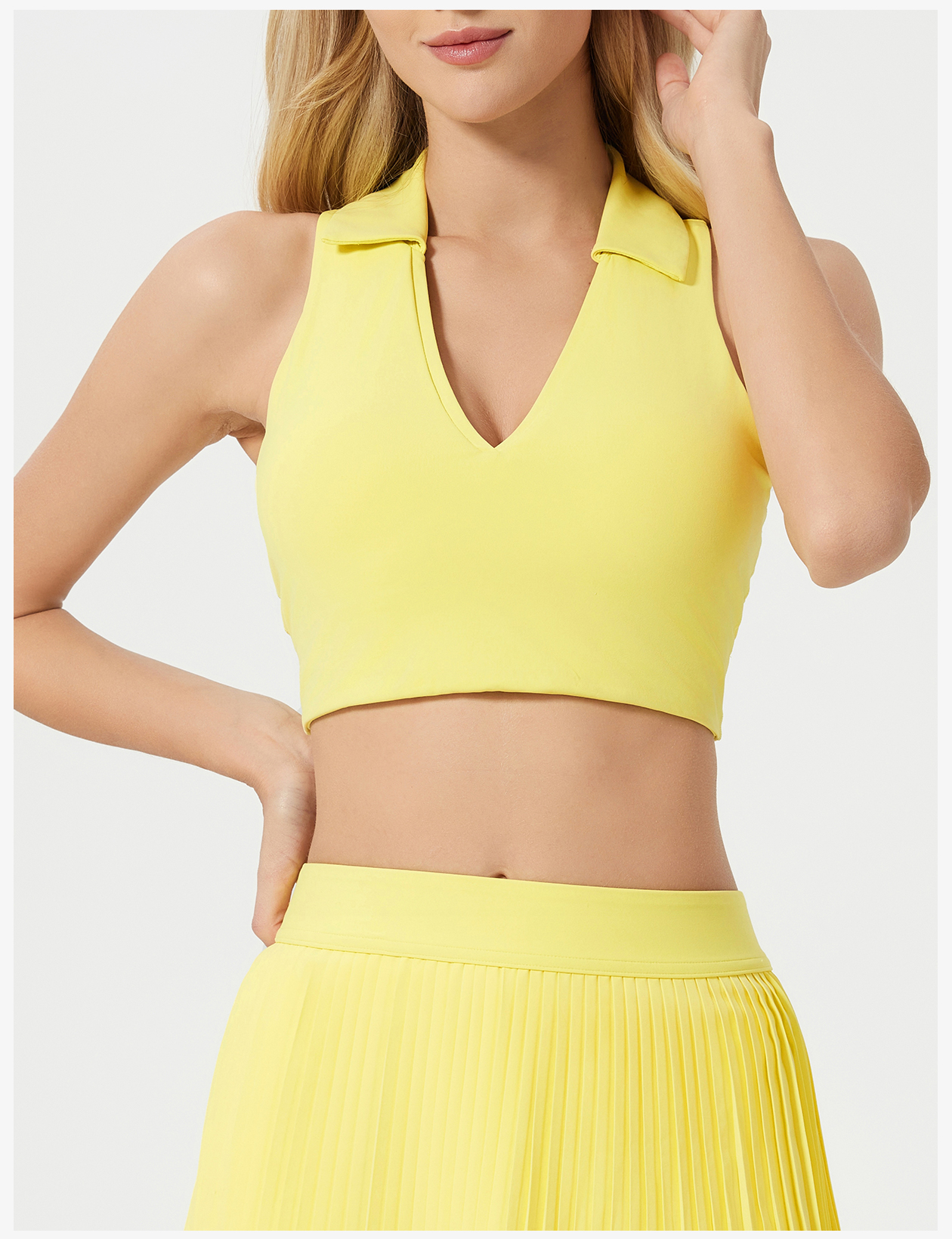 Women's Light Purple Polo Neck Sleeveless Sports Bra, Crop Top for Yoga & Golf