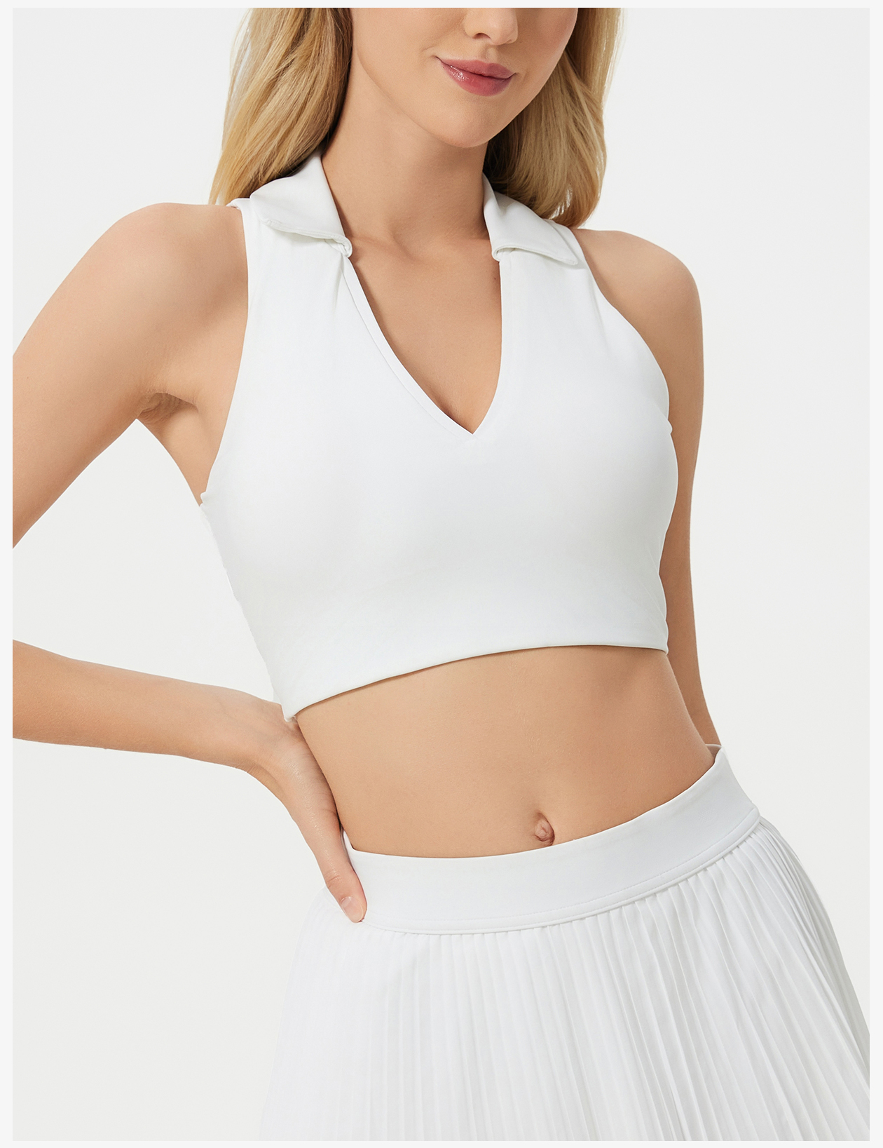 Women's Light Purple Polo Neck Sleeveless Sports Bra, Crop Top for Yoga & Golf