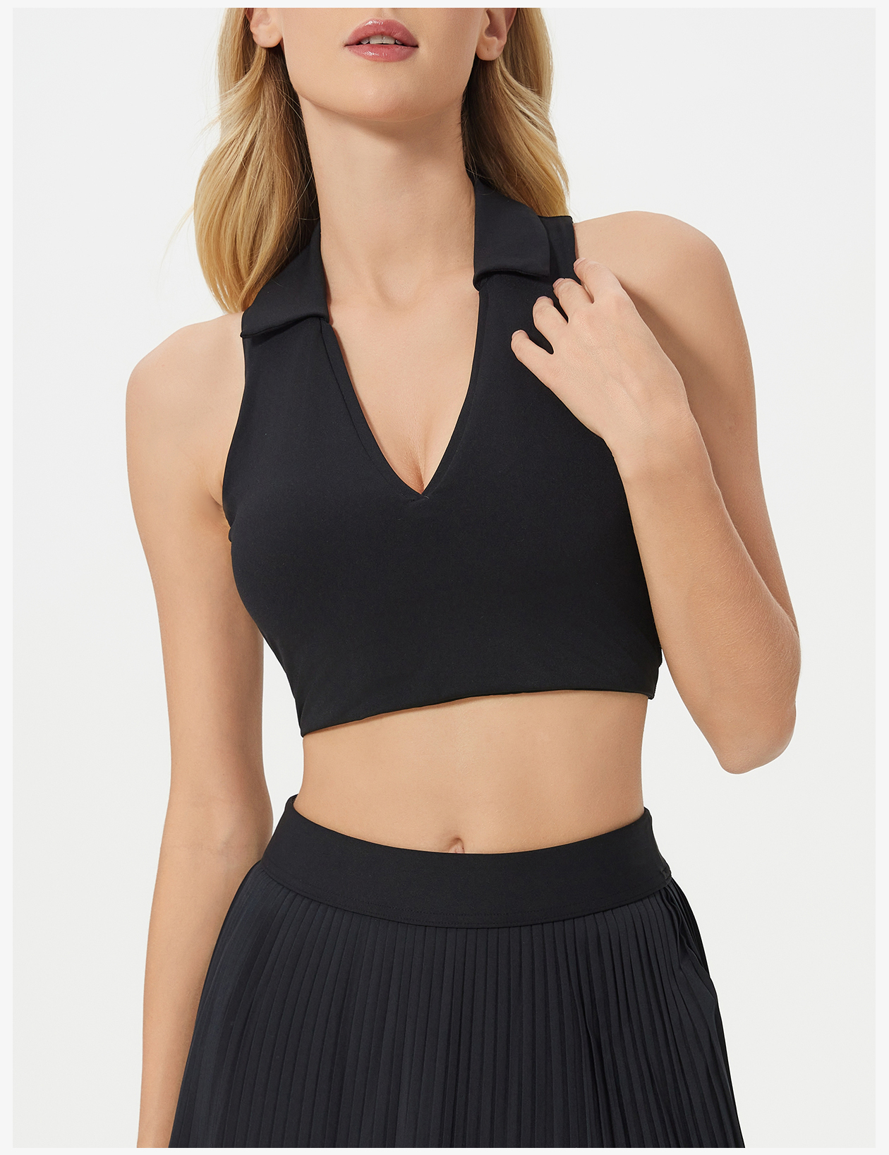 Women's Light Purple Polo Neck Sleeveless Sports Bra, Crop Top for Yoga & Golf