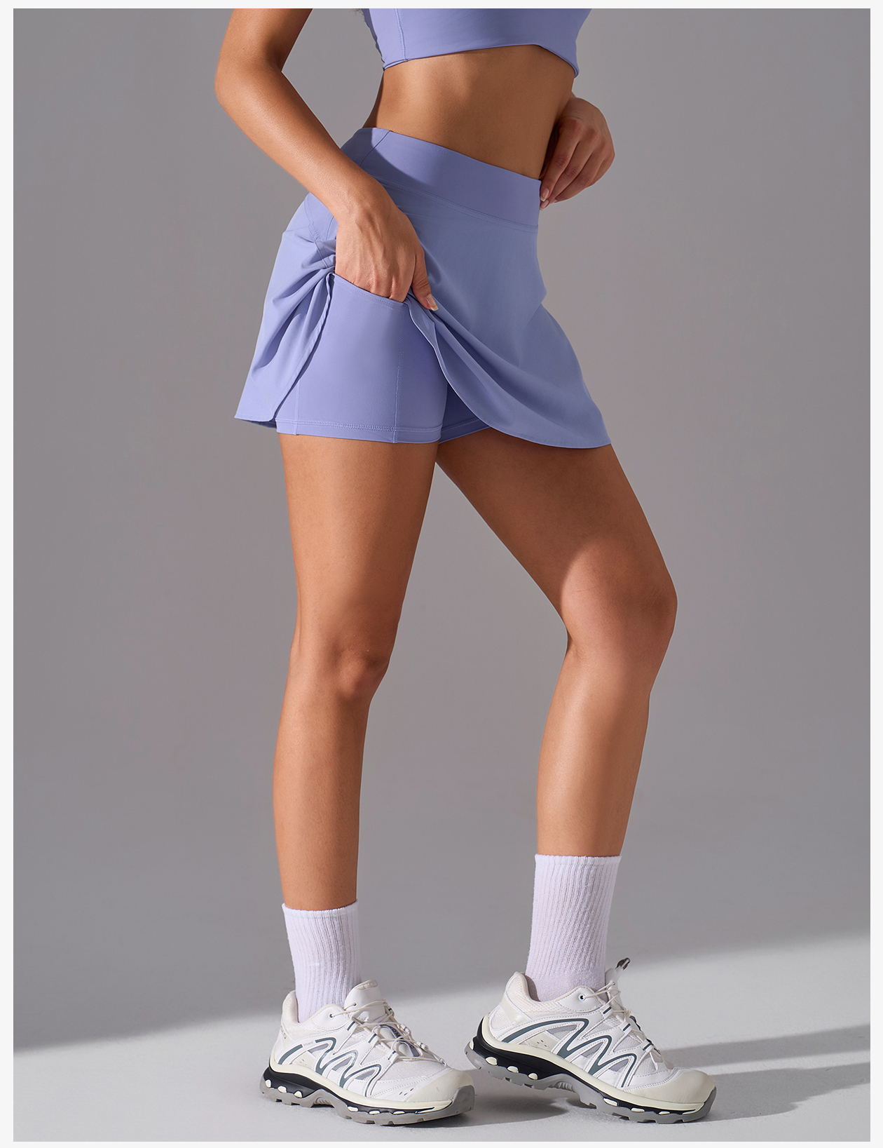 Women's High - Waisted Light Purple Skort, 2 - in - 1 Tennis & Golf Skirt with Pockets