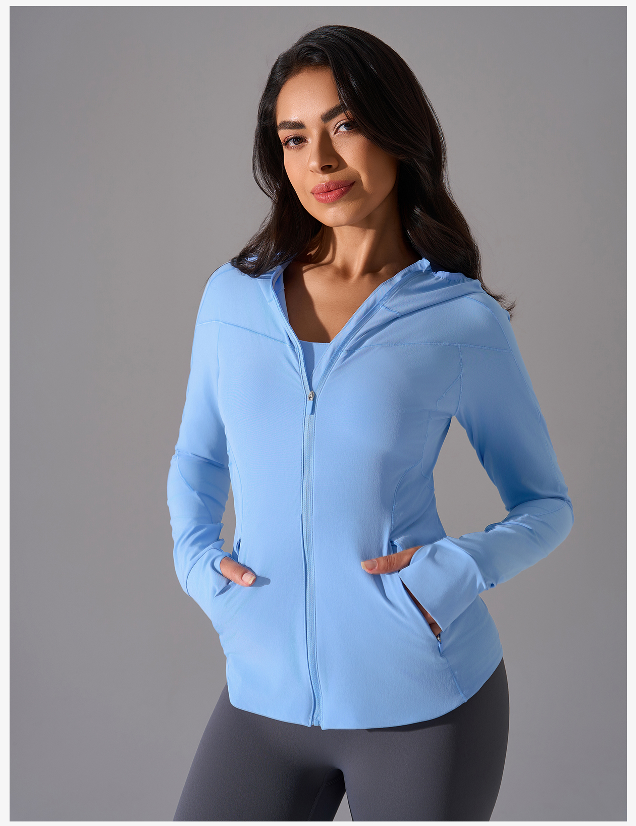 Women's Light Green Hooded Sports Jacket - Full Zip, Slim Fit