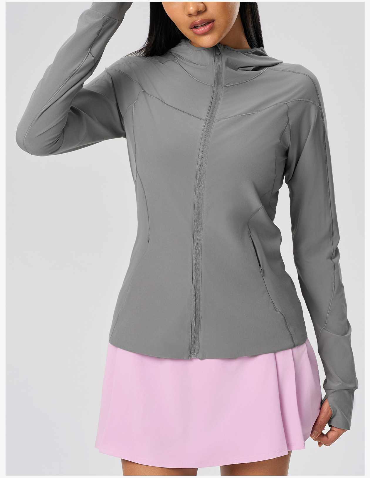 Women's Light Green Hooded Sports Jacket - Full Zip, Slim Fit