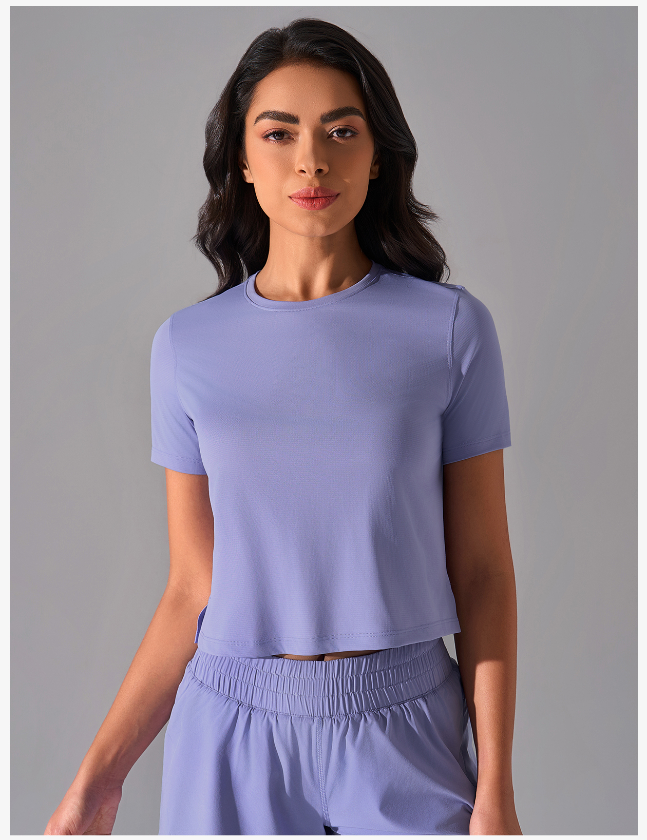 Women's Light Purple Short - Sleeve Cropped Athletic Top, Breathable & Stretch