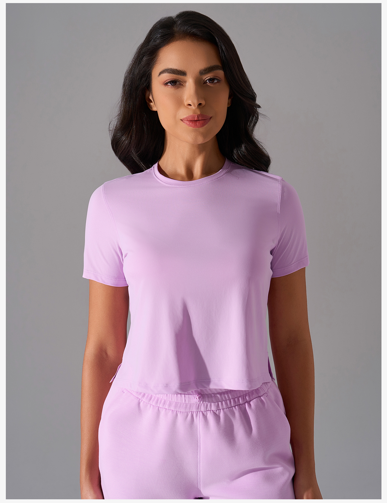 Women's Light Purple Short - Sleeve Cropped Athletic Top, Breathable & Stretch