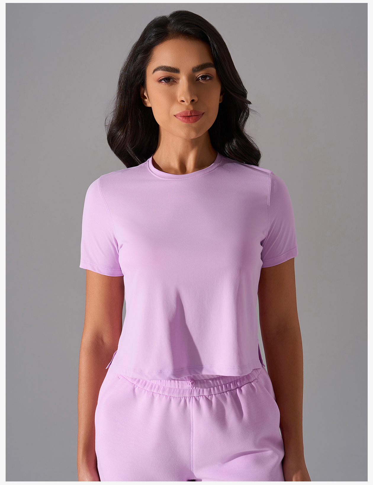 Women's Light Purple Short - Sleeve Cropped Athletic Top, Breathable & Stretch