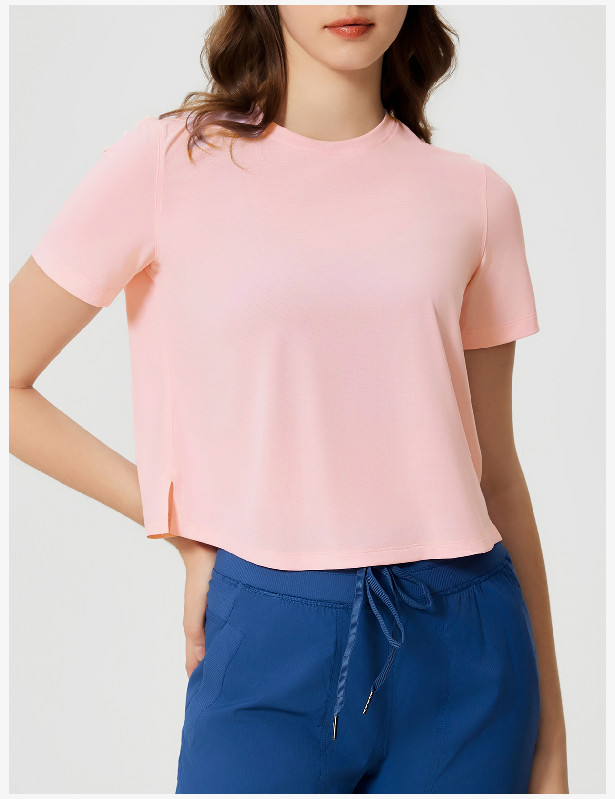 Women's Light Purple Short - Sleeve Cropped Athletic Top, Breathable & Stretch