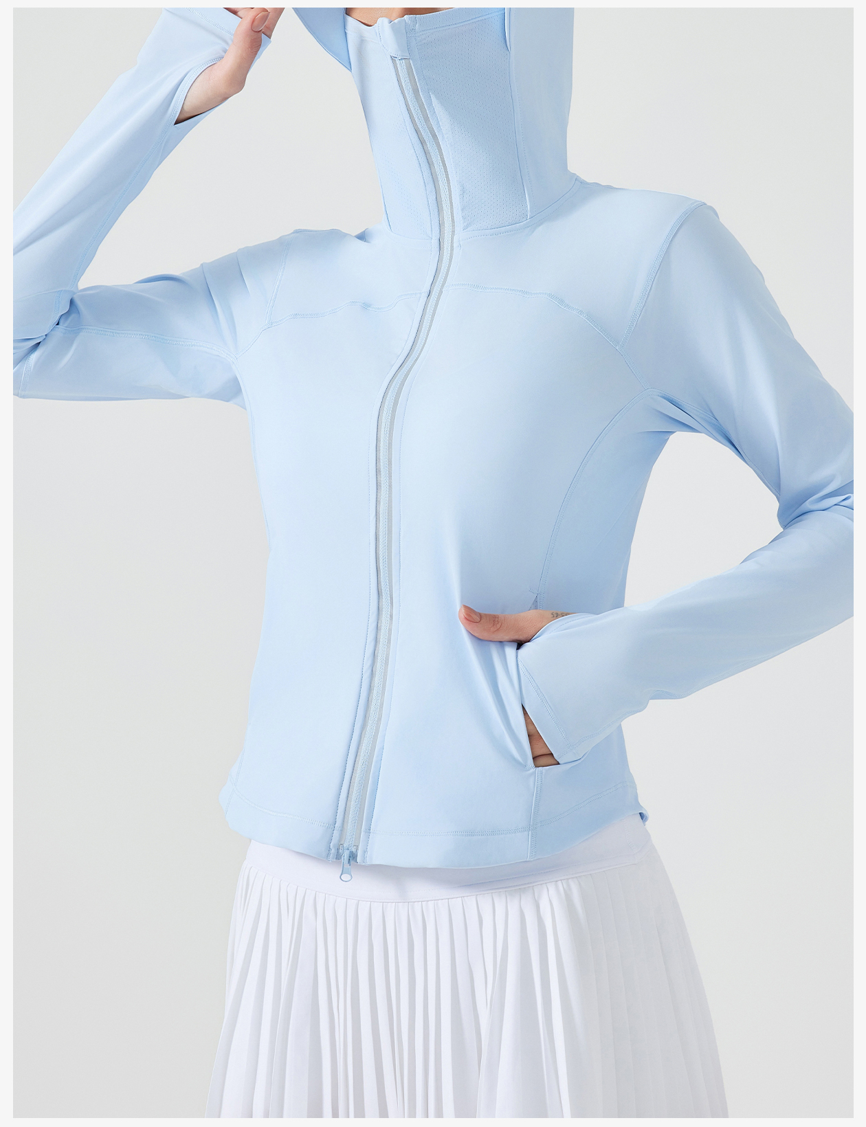 Women's Silver Gray Hooded Zip-Up Crop Jacket, Lightweight Athletic Running Coat