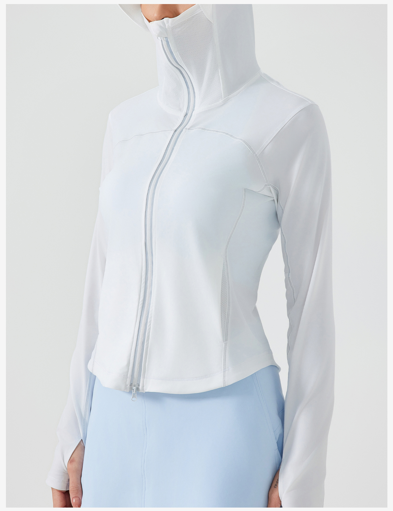 Women's Silver Gray Hooded Zip-Up Crop Jacket, Lightweight Athletic Running Coat