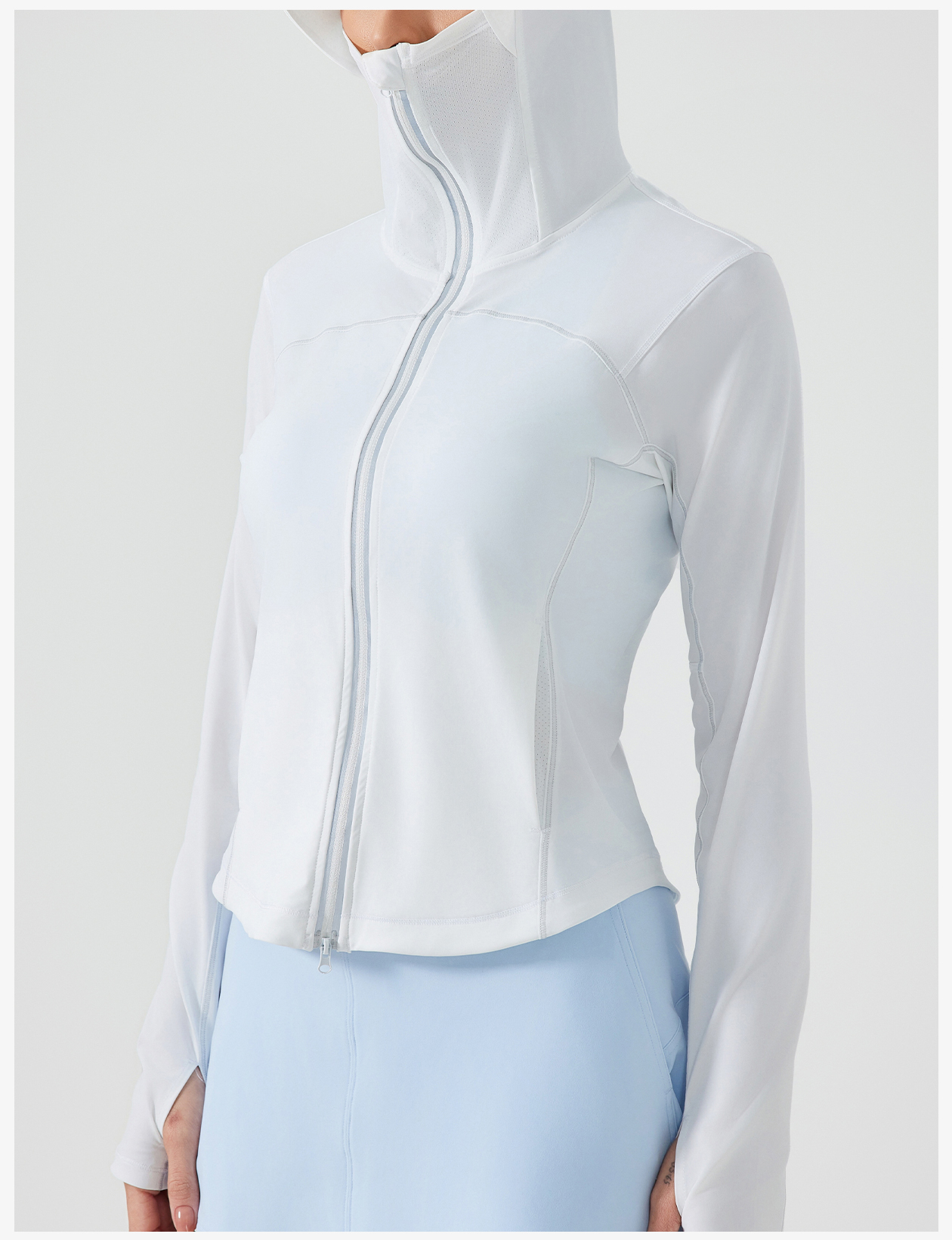 Women's Silver Gray Hooded Zip-Up Crop Jacket, Lightweight Athletic Running Coat