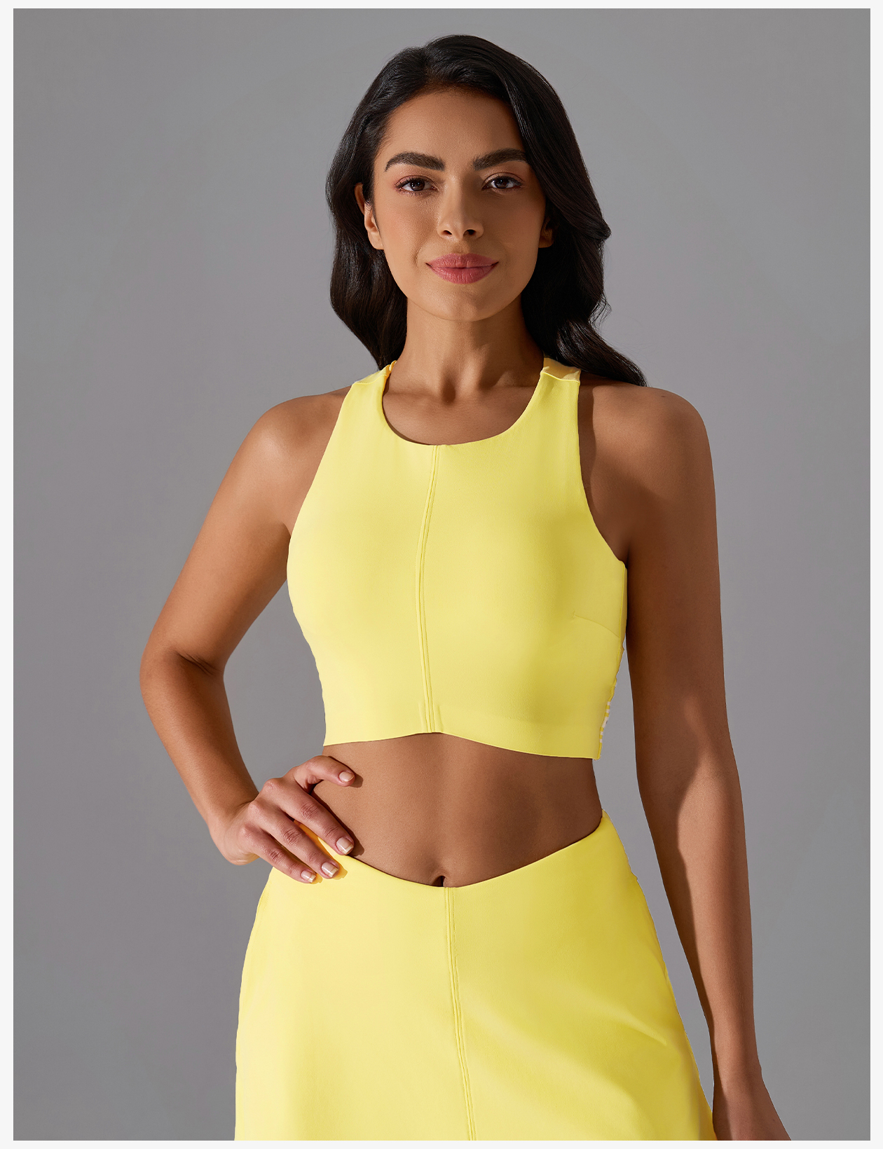 Women's Light Blue High - Neck Sleeveless Sports Bra, Crop Top Style