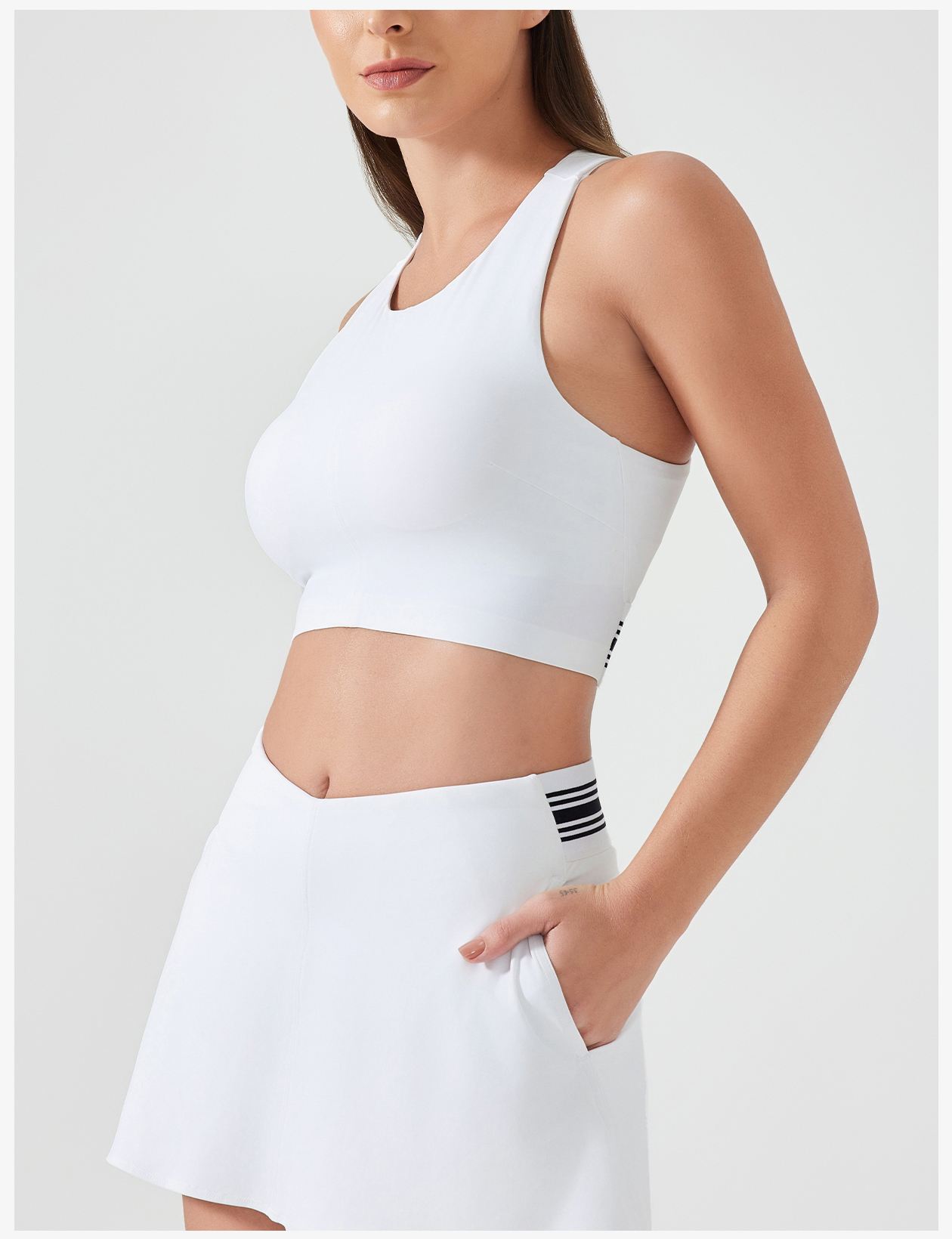 Women's Light Blue High - Neck Sleeveless Sports Bra, Crop Top Style