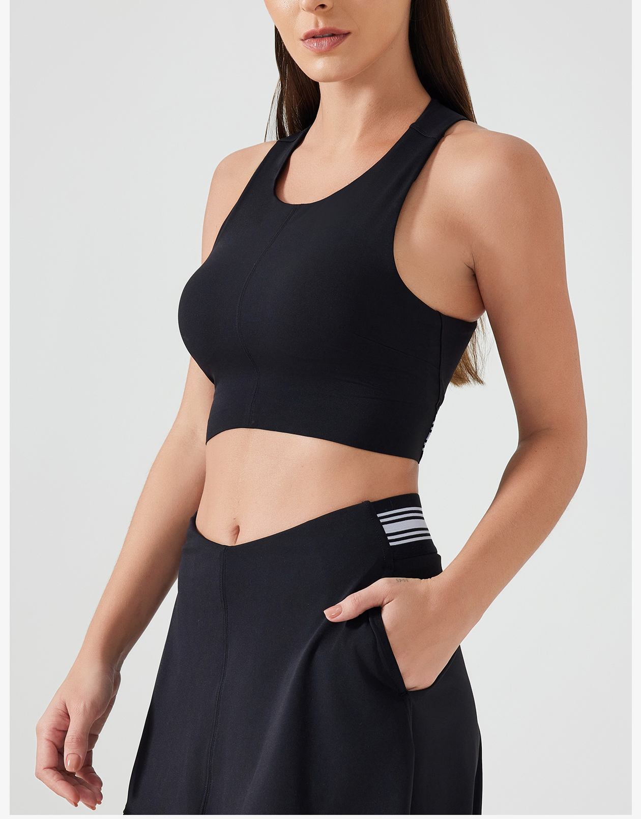 Women's Light Blue High - Neck Sleeveless Sports Bra, Crop Top Style