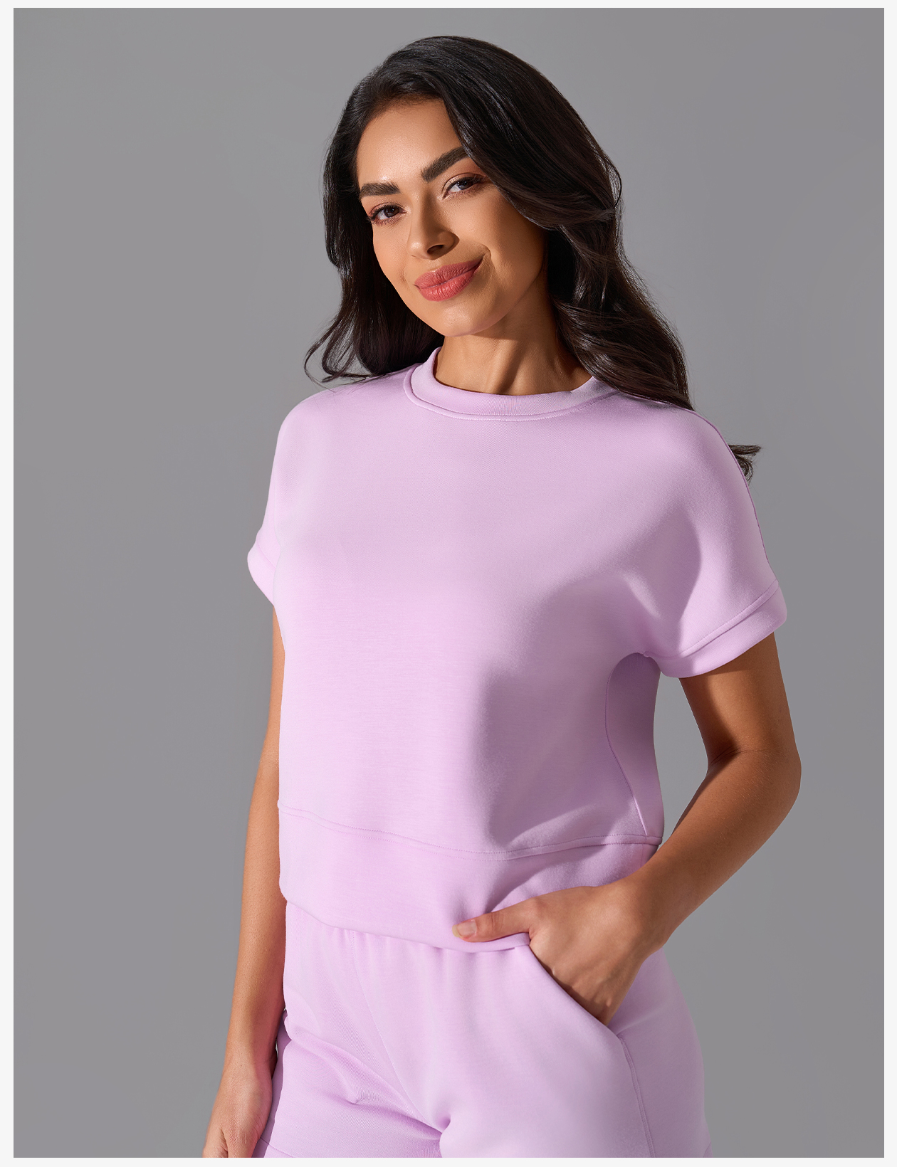 Women's Light Purple Short - Sleeve Sweatshirt, Casual Athleisure Top