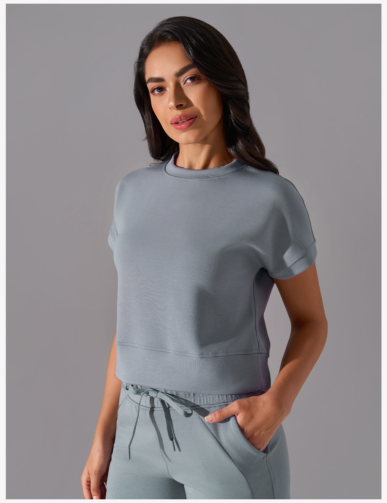 Women's Light Purple Short - Sleeve Sweatshirt, Casual Athleisure Top