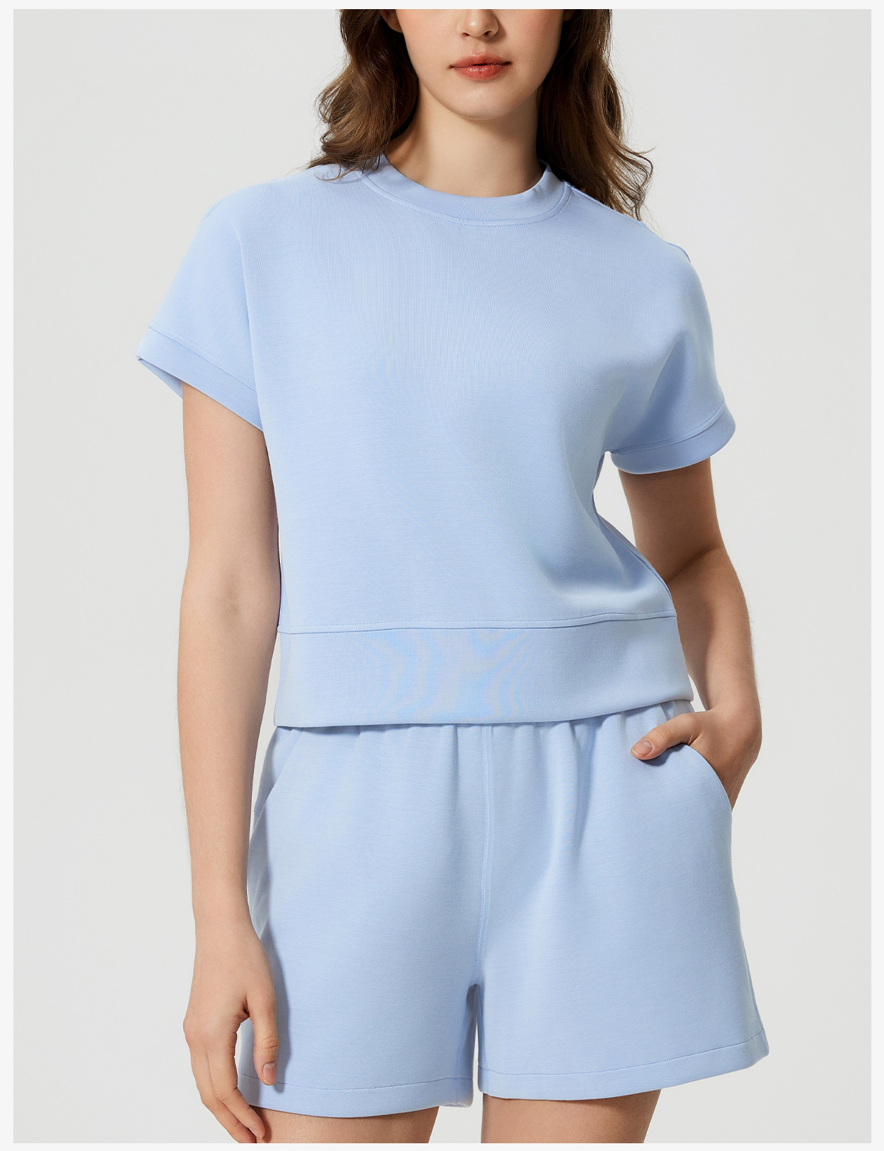 Women's Light Purple Short - Sleeve Sweatshirt, Casual Athleisure Top