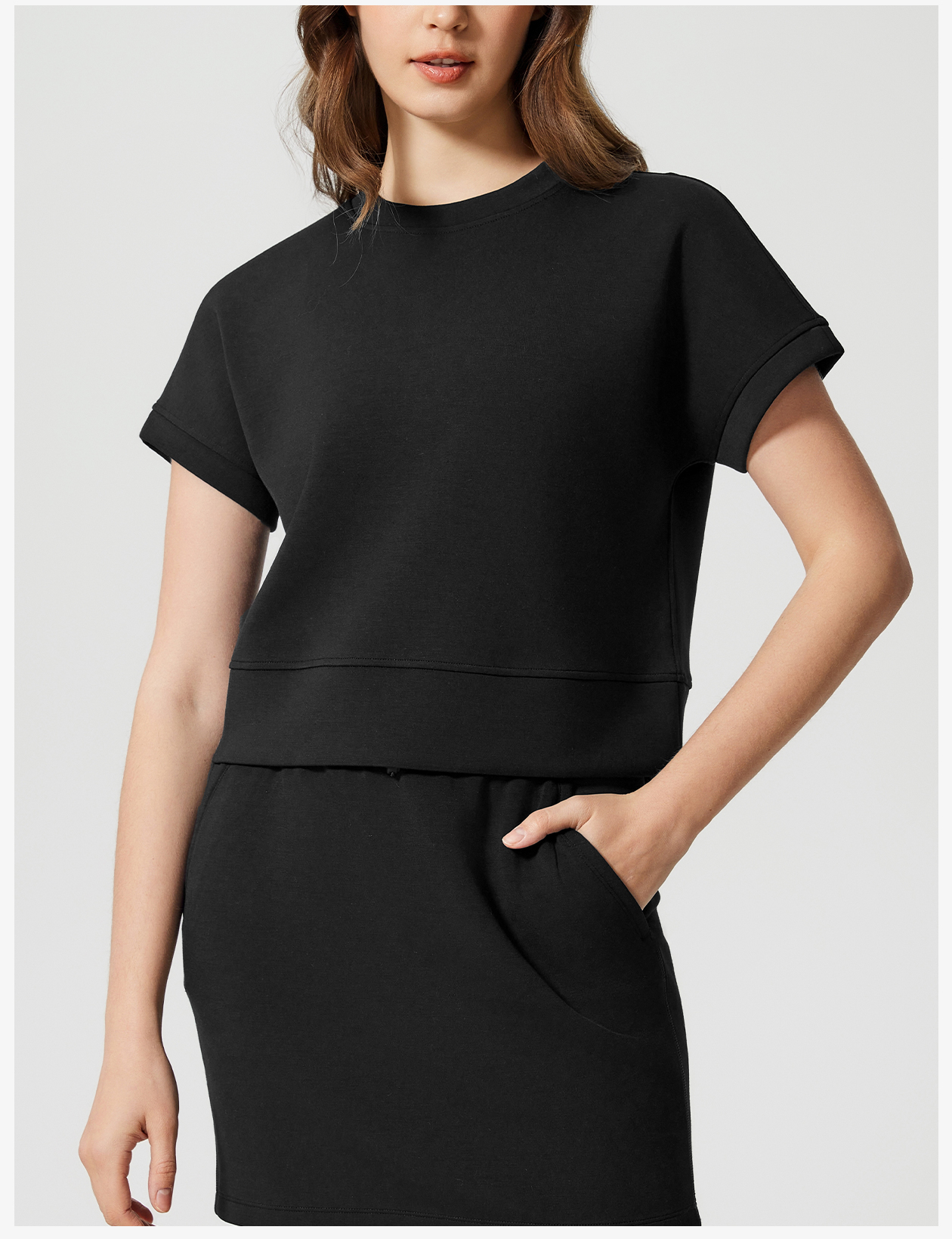 Women's Light Purple Short - Sleeve Sweatshirt, Casual Athleisure Top