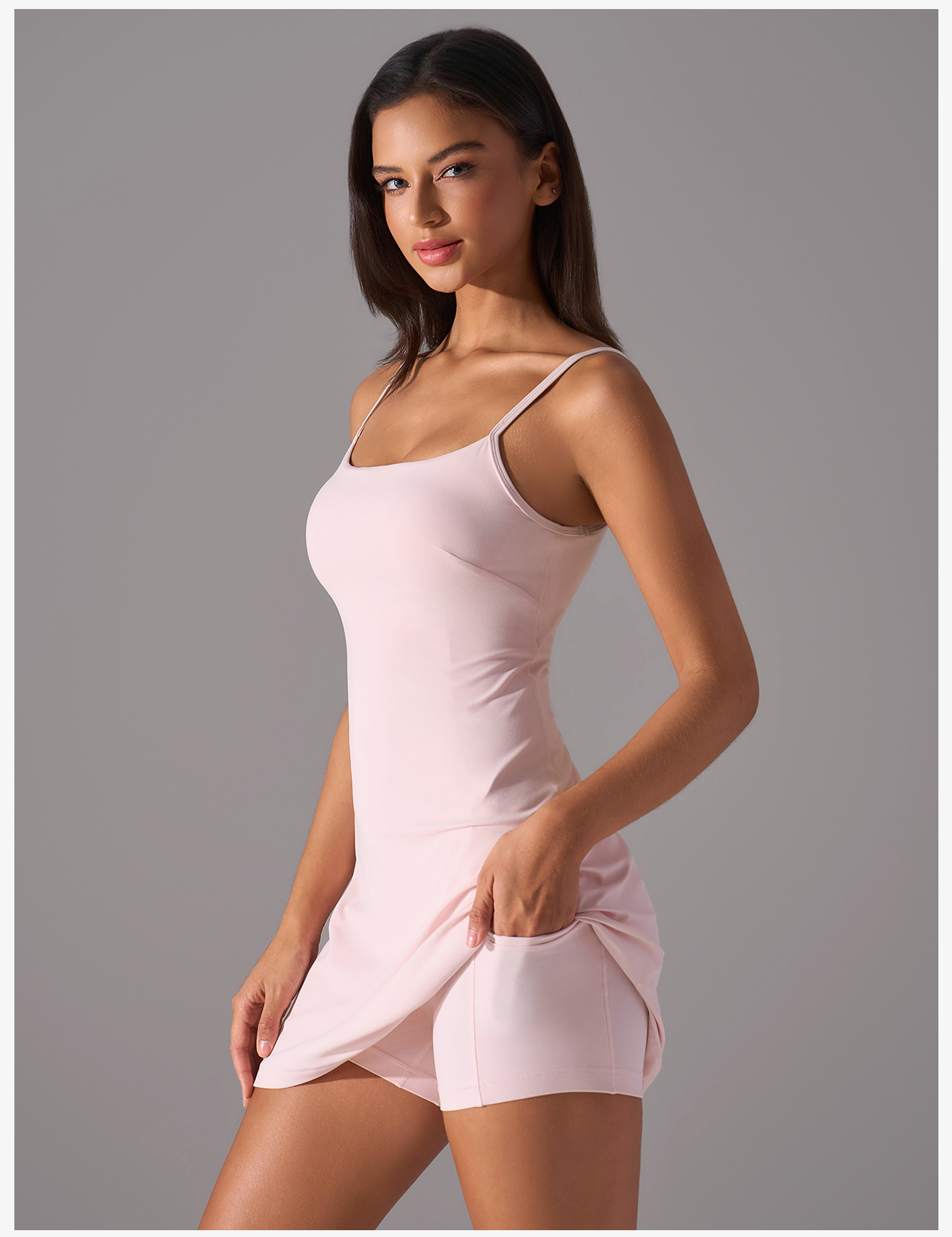 Women's Sleeveless Spaghetti Strap Bodycon Mini Dress with Pockets - Light Pink Casual Summer Short Dress for Party, Beach, Daily Wear