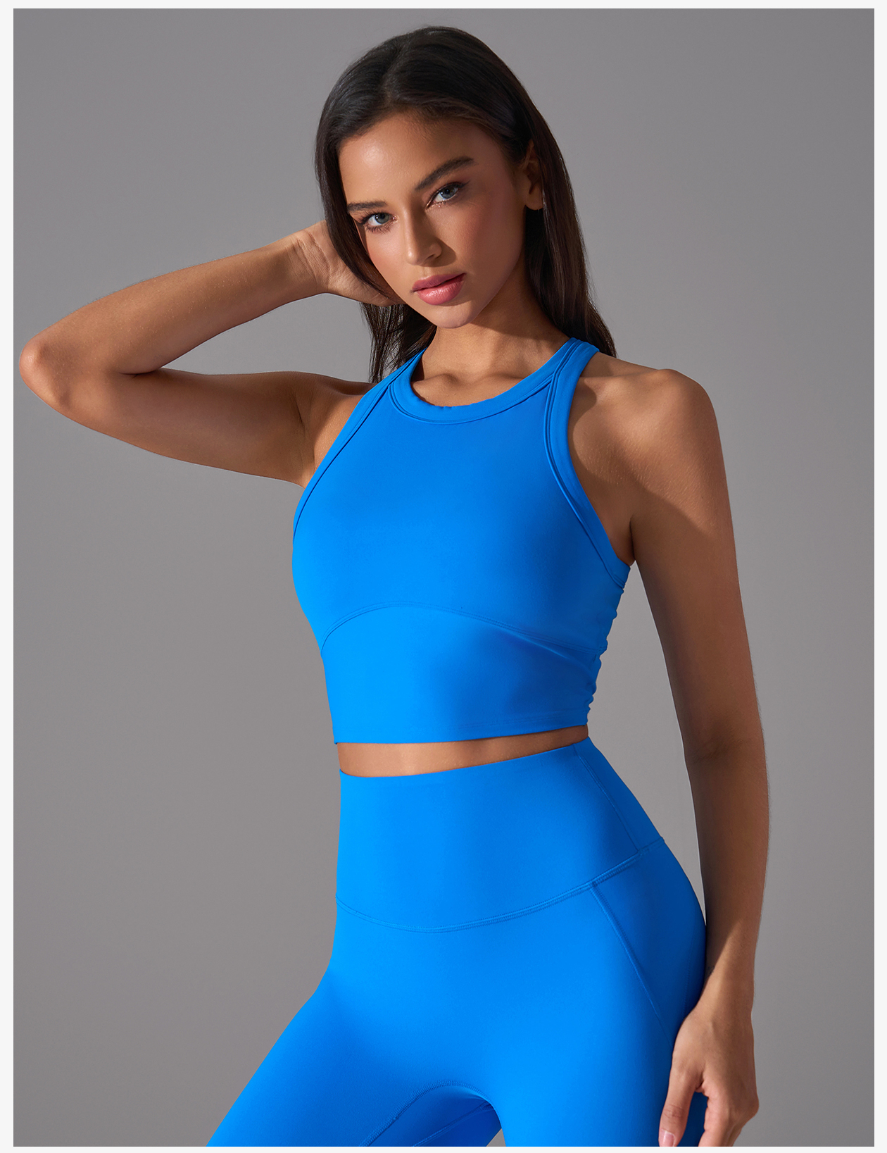 Women's Blue Racerback Crop Tank Top & High - Waisted Leggings Set, Yoga & Workout