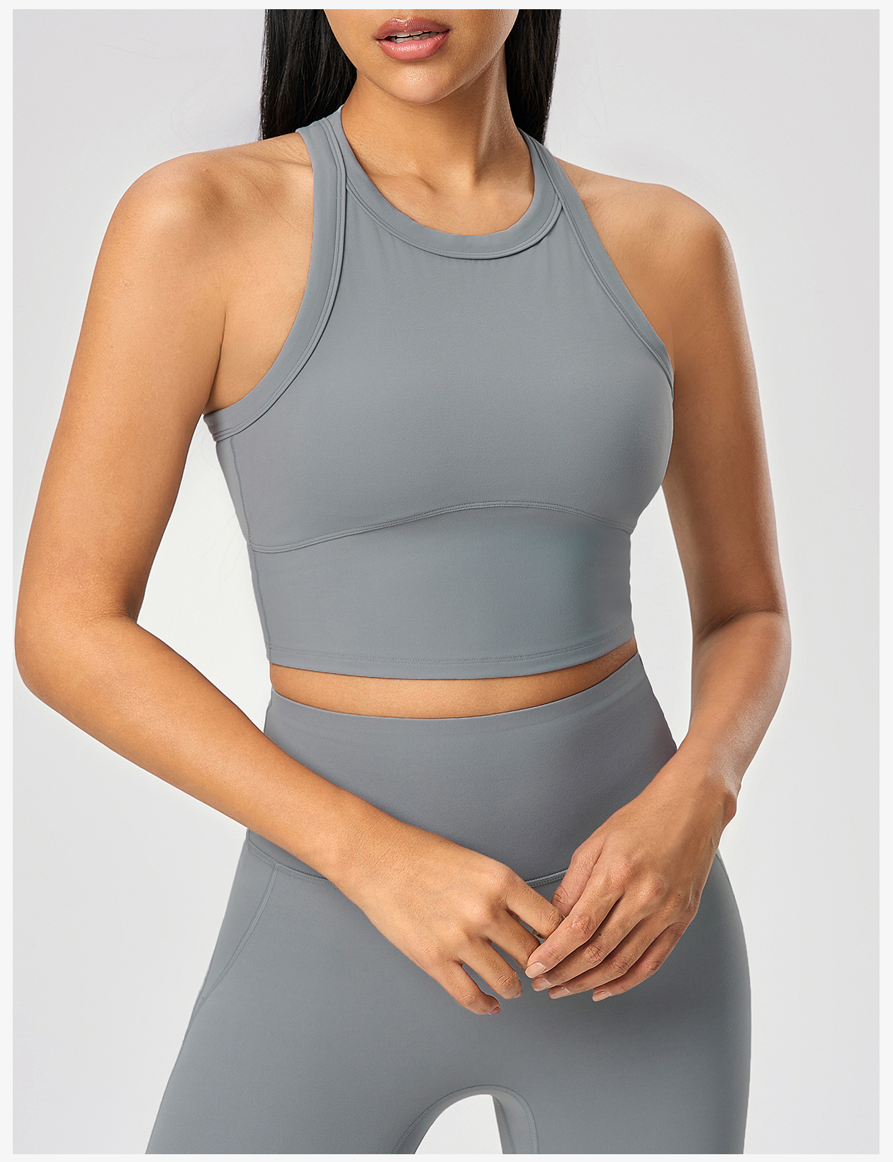 Women's Blue Racerback Crop Tank Top & High - Waisted Leggings Set, Yoga & Workout