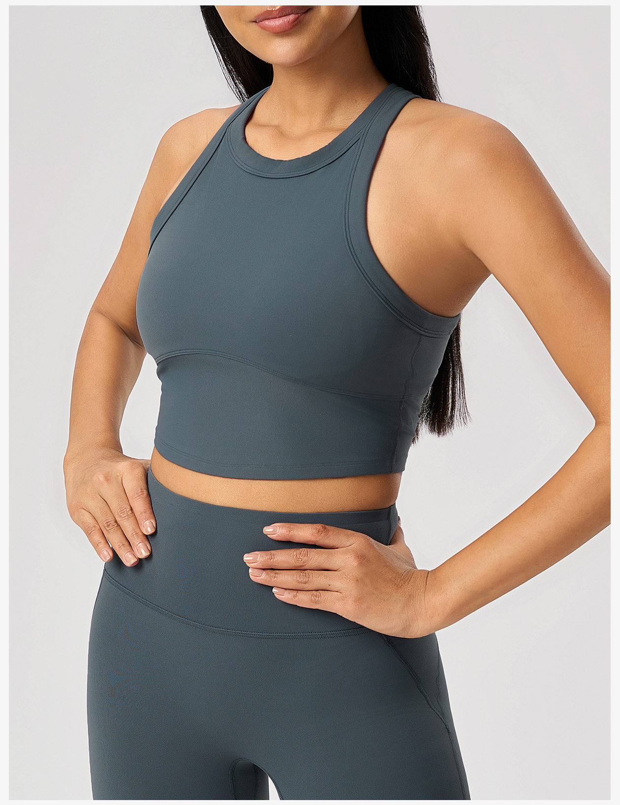 Women's Blue Racerback Crop Tank Top & High - Waisted Leggings Set, Yoga & Workout