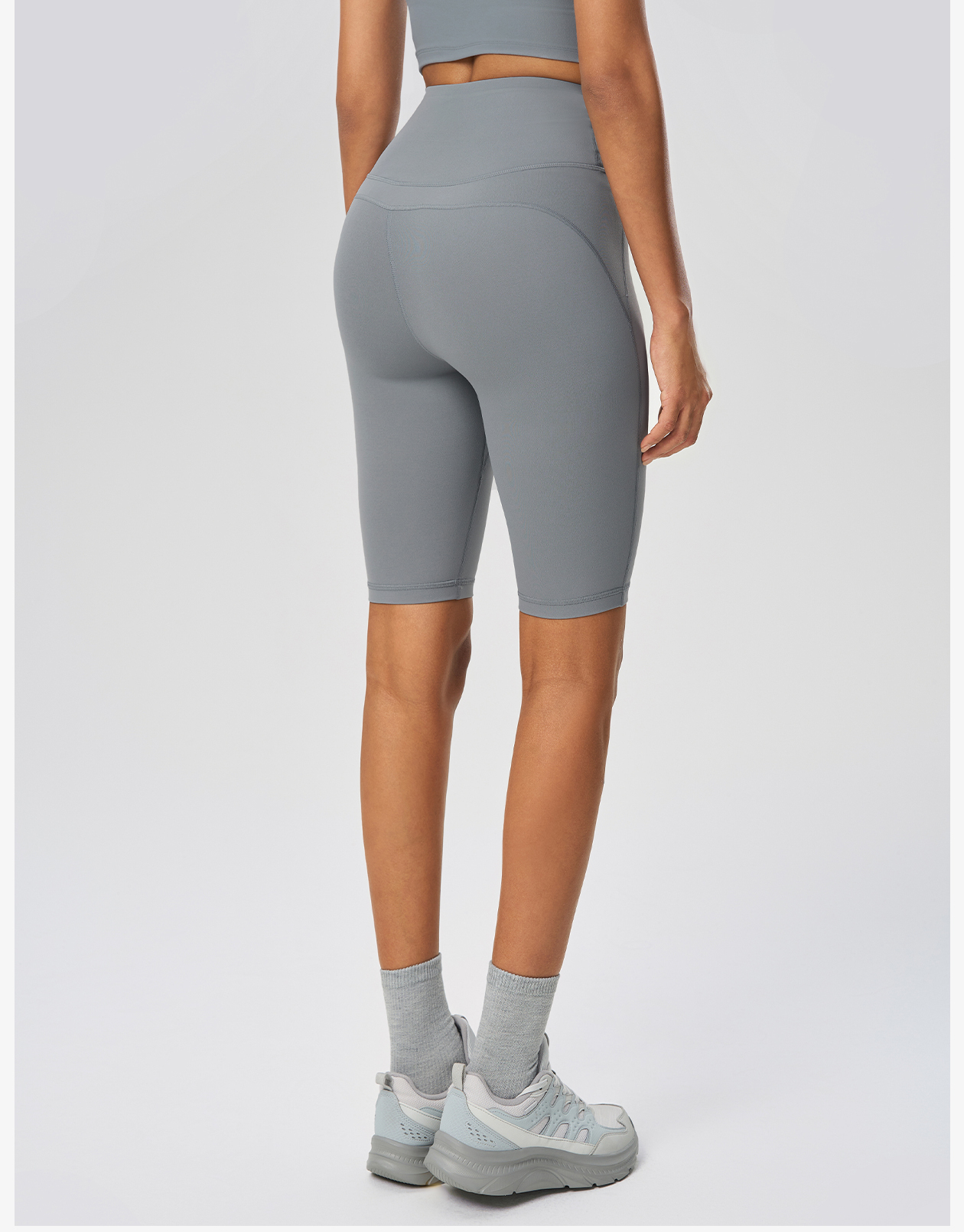 Women's High - Waisted Yoga Shorts - Blue Tummy Control Athletic Biker Shorts for Workout